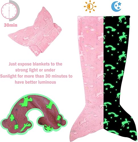 Miniatura 3 de Viviland Manta de cola de sirena para niños, mantas de cola de sirena que brillan en la oscuridad, manta de sirena de franela, regalos para niñas,