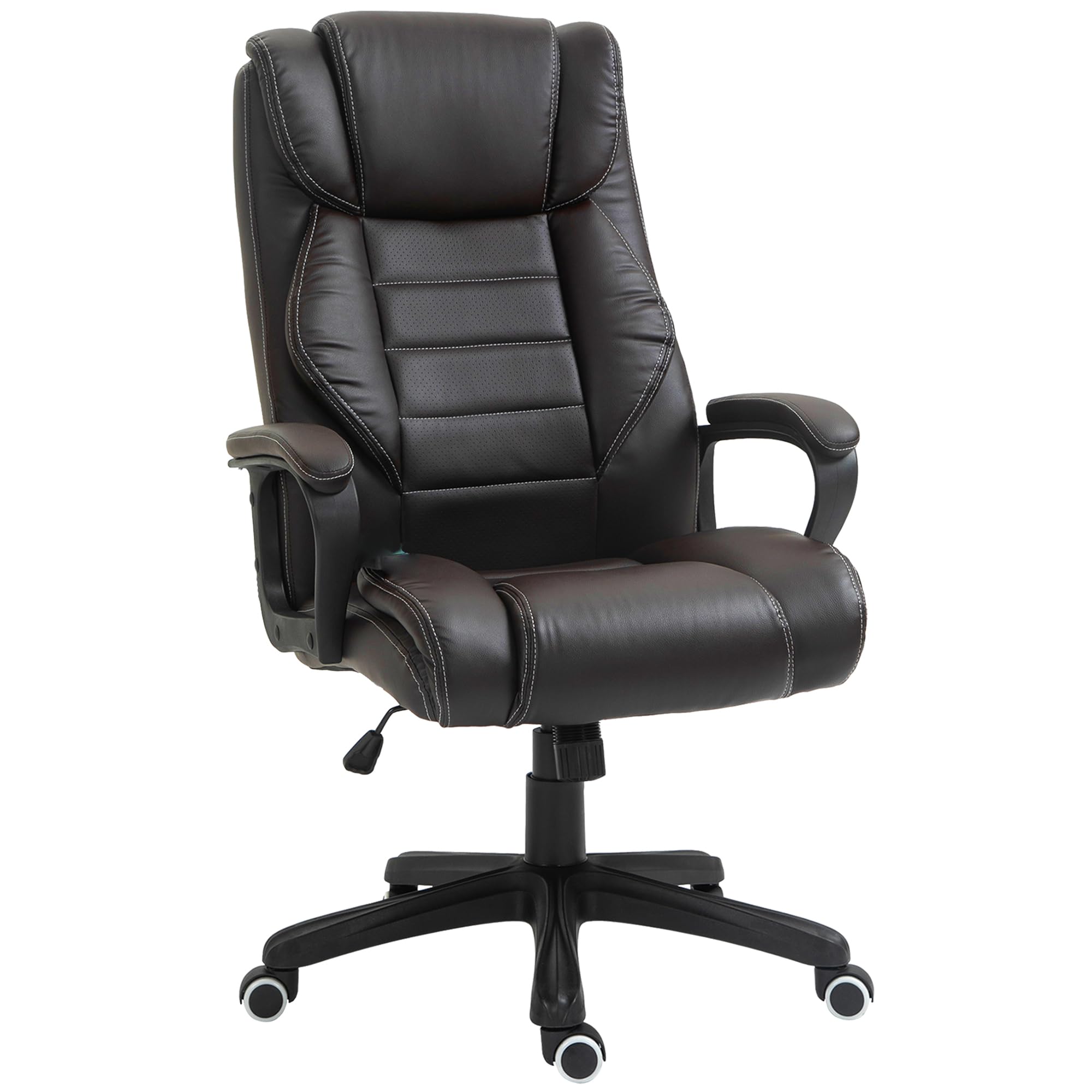 Vinsetto Bürostuhl mit Massagefunktion, Ergonomischer Chefsessel mit Vibrationsmassage, Wippfunktion, Höhenverstellbarer Schreibtischstuhl Drehstuhl, Braun