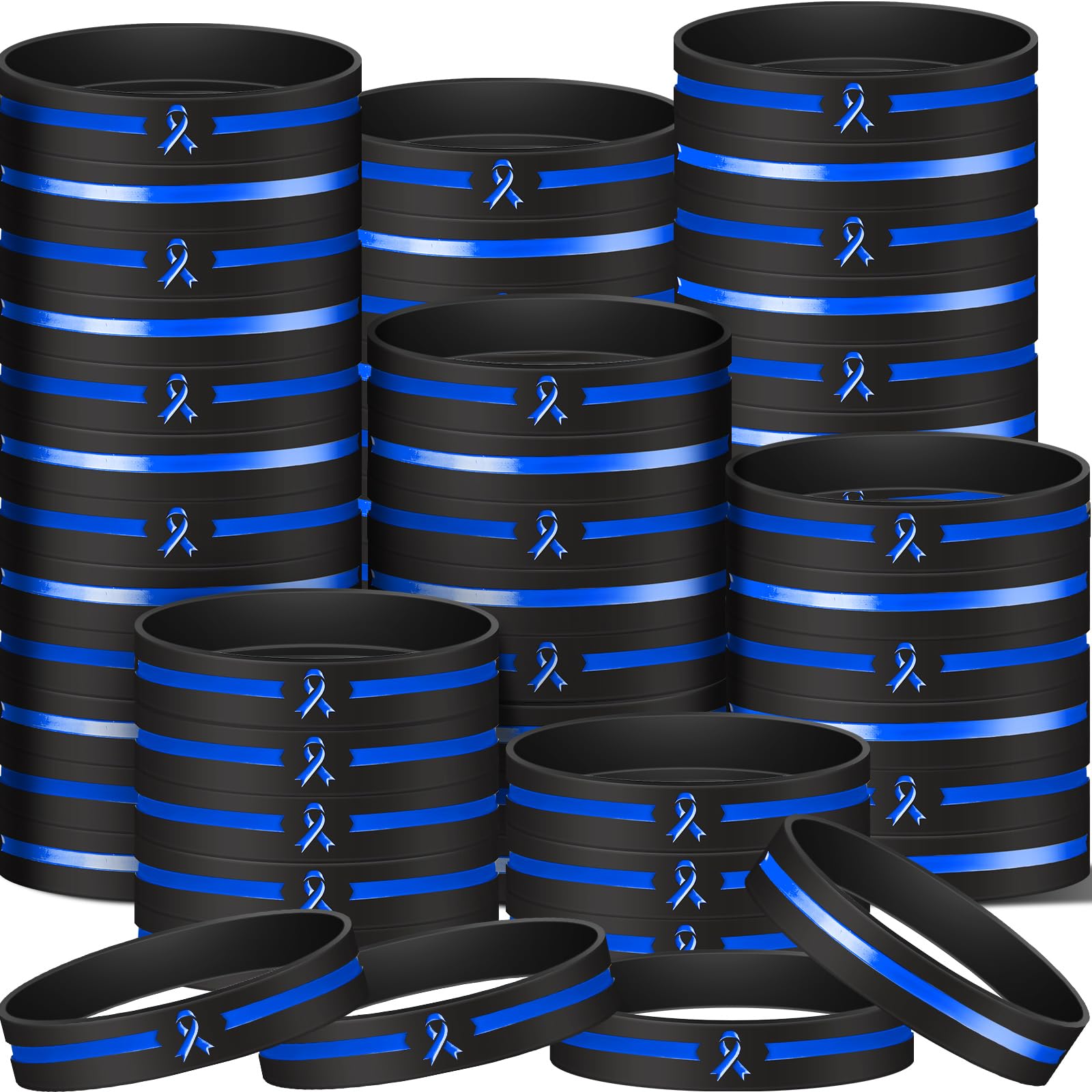Hiboom 100 Pcs Colon Cancer Awareness Silicone Bracelets Blue Awareness Ribbon Rubber Wristbands Inspirational Colon Cancer Gifts for Women Men Social Charity Event