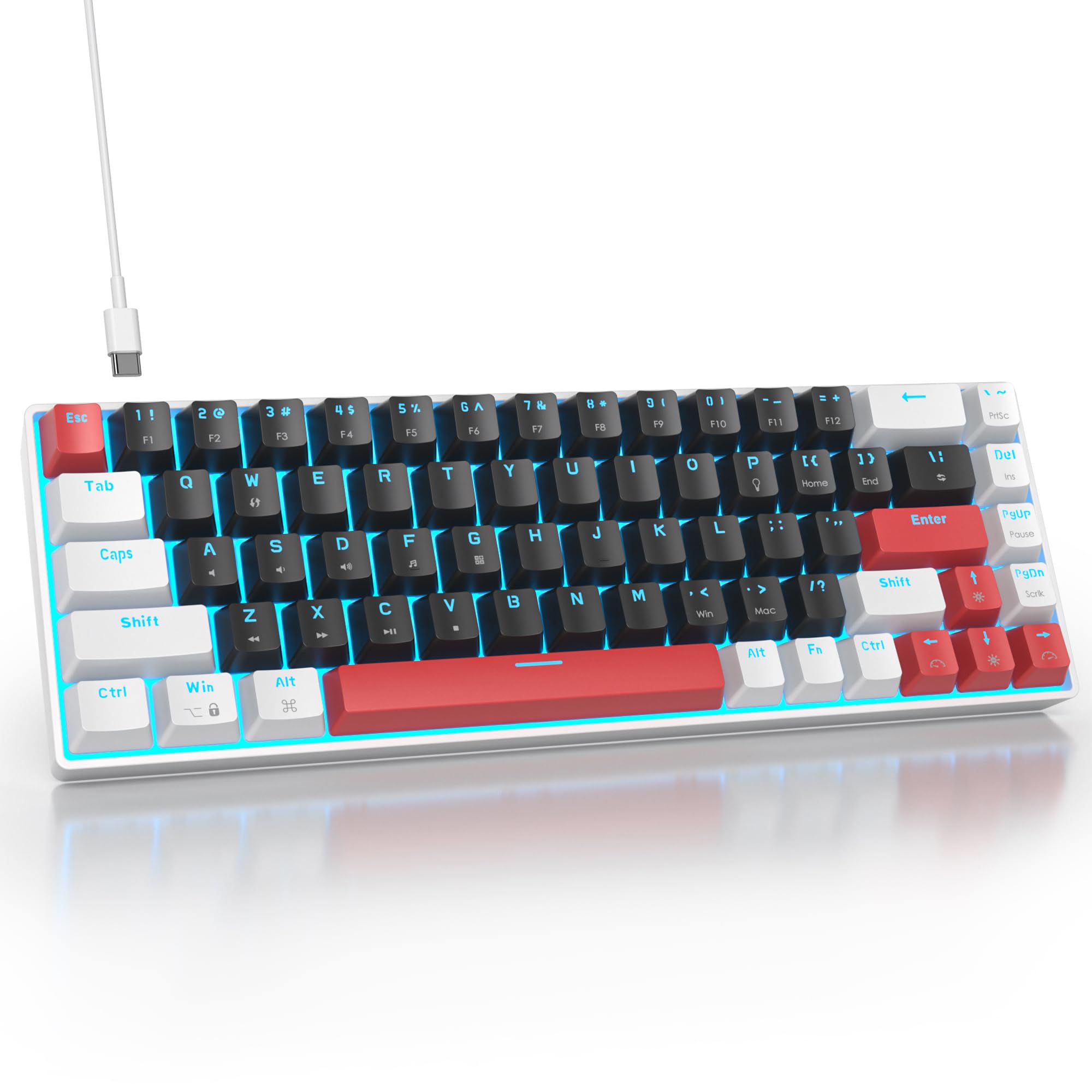 SbocKeeb 65% Teclado Mecánico，Teclado Gaming 60 Mini 68 Teclas con Cable, Retroiluminado LED, Diseño QWERTY Americano para Laptop y PC, Gamers
