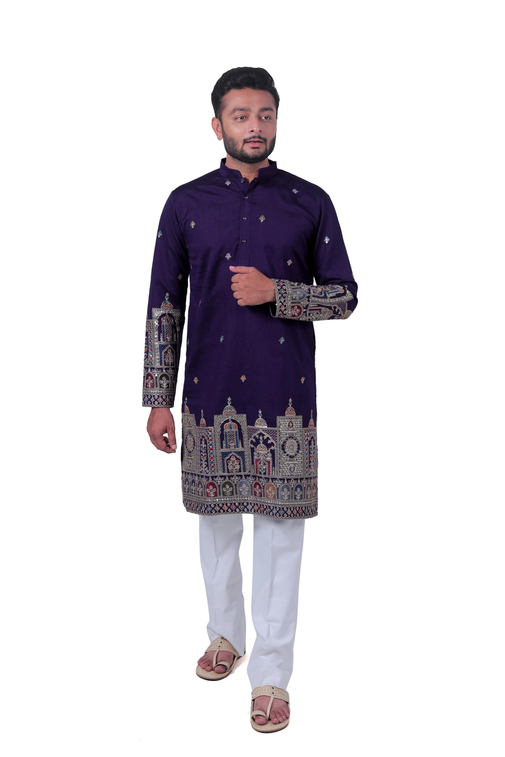 varbandhan Men's Rayon Embroidered Straight Fit Kurta Indian Kurta for Festive, Wedding & Casual Wear-picture-18