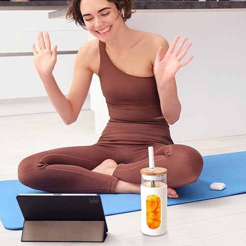 Miniatura 7 de Tronco Vaso de vidrio de 22 onzas con tapa de bambú y pajita, vaso de vidrio para Boba, café helado, batido, botella de agua de vidrio a prueba de