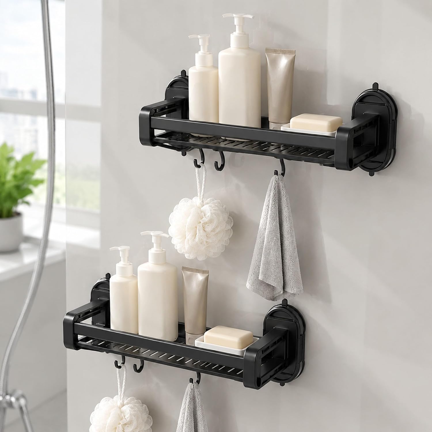 2-Pack Shower Caddy Suction Cup, Aluminum Bathroom Shelves-4 Suction Cup