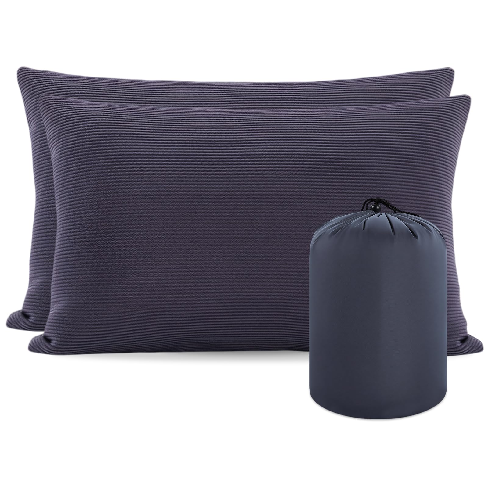 Photo 1 of MOON LENCE Camping Pillows 2 Pack, Compressible Camp Pillow with Washable Cover & Carry Bag, Plush Filled Backpacking Pillow for Hiking, Travel, Sleeping 14"x18" Grey
