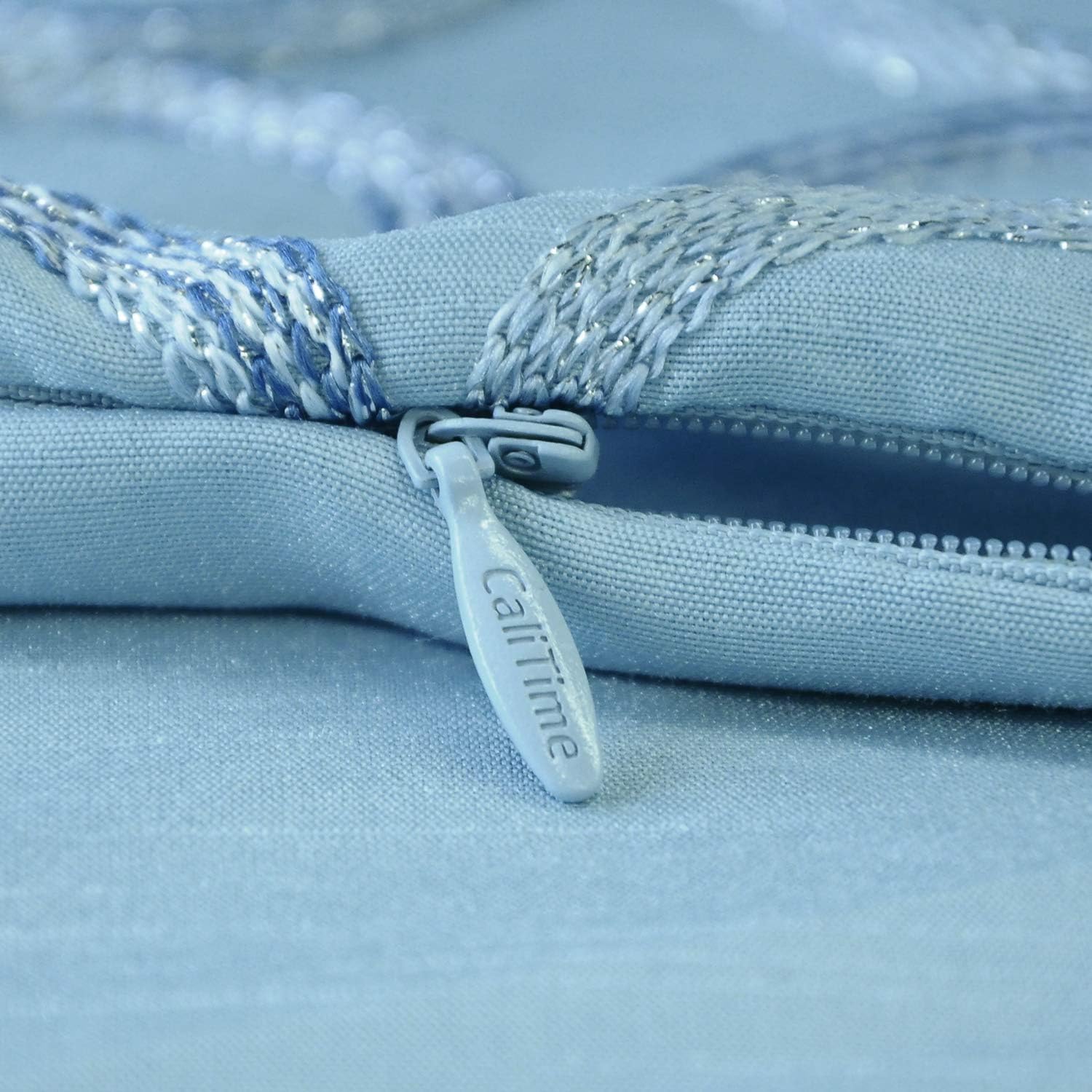 CaliTime Pack of 2 Cushion Covers Throw Pillow Cases Shells for Sofa Couch Home Decoration 18 X 18 Inches Modern Circles Rings Geometric Chain Embroidered Light Blue