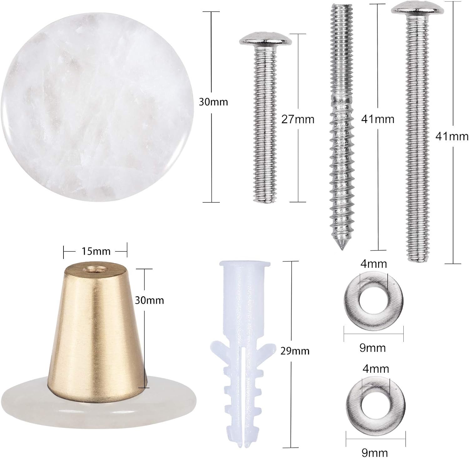 mookaitedecor Set of 4 Rock Quartz Drawer Knobs Stone Pull Handles for Dresser Wardrobe, Decorative Crystal Wall Hanger for Kitchen Bathroom