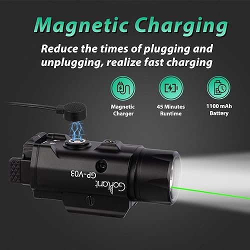 Miniatura 5 de GOPLANT Combo de luz láser para armas de 2000 lúmenes, linterna láser de luz de arma ajustable montada en riel, combo de luz táctica estroboscópica