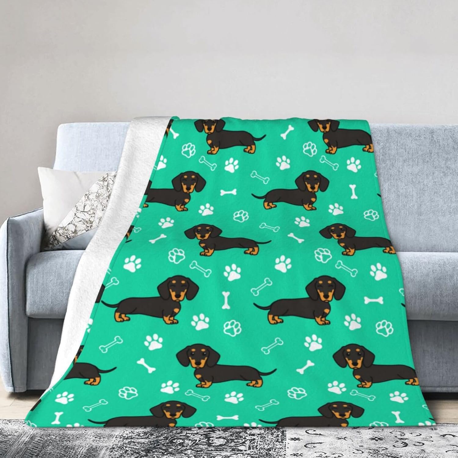 Dachshund Blanket for Women Men, Cute Dachshund Themed Design Printed Throw Blankets for Teens Adults Lap, Chair Sofa, Warm Soft Cozy Blanket, 50"x 60"