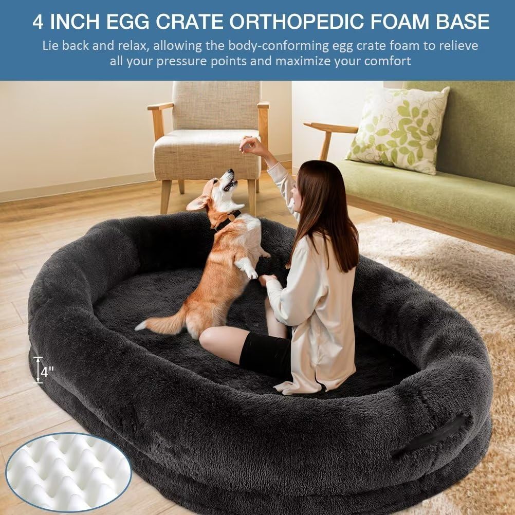 Human Dog Bed, 71"x51"x12" Human Dog Bed for Adult, Orthopedic Dog Bed Soft Cozy Flufy Human Sized Dog Bed XXXL for Dog Napping, with Removable Cover, Machine Washable