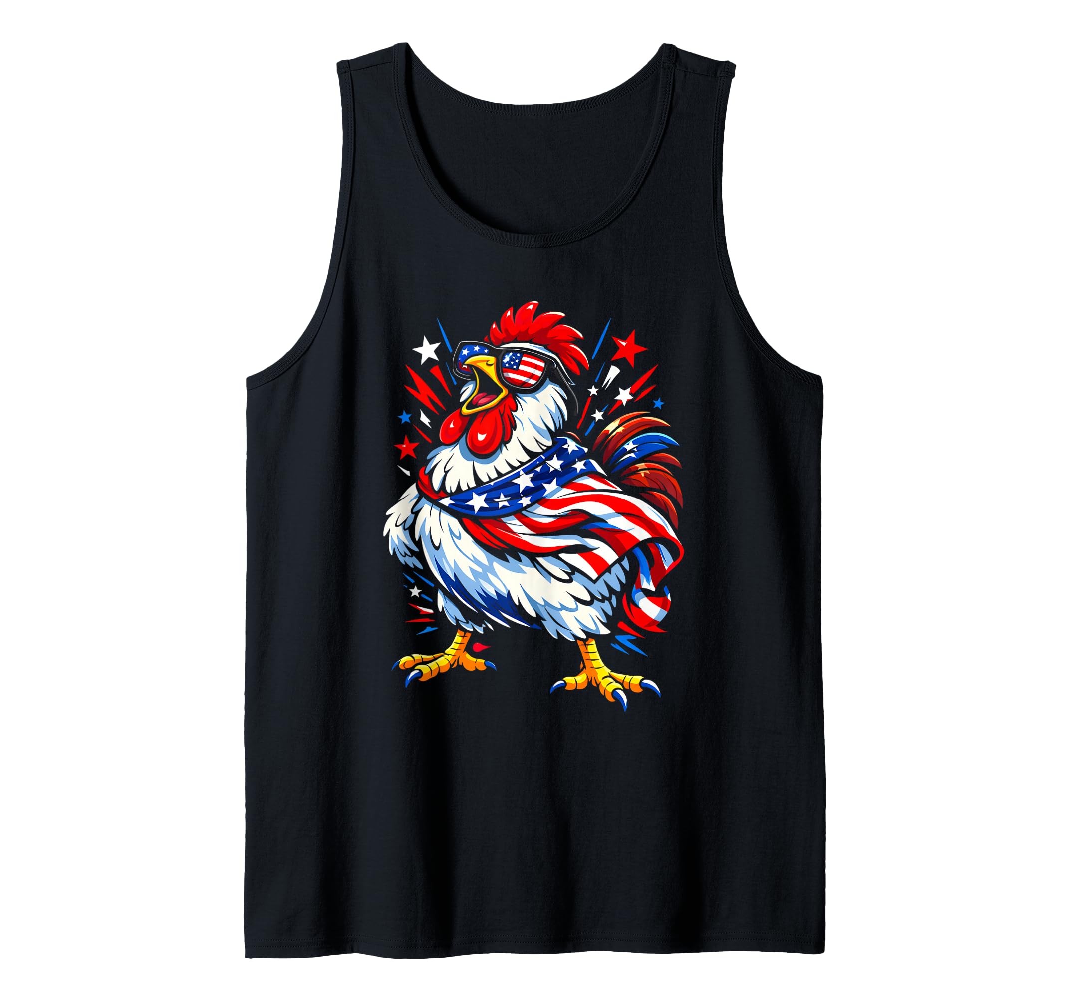 Funny Patriotic 4th of July Chicken Americana USA Flag Tank Top