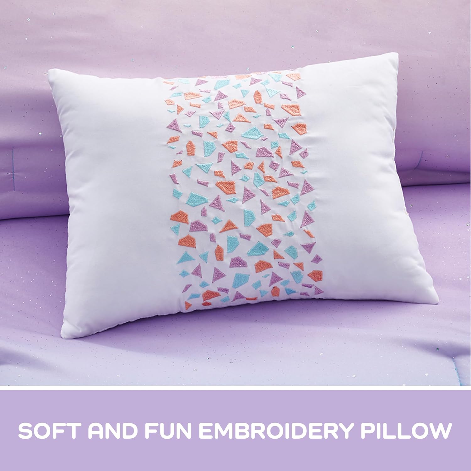 Intelligent Design Queen Comforter Set Full Bed Reversible Colorful Metallic Glitter Ombre Printed Modern, All Season Bedding Set, Sham & Toss Pillow, Glimmer Pink Purple Rainbow Full/Queen 4 Piece