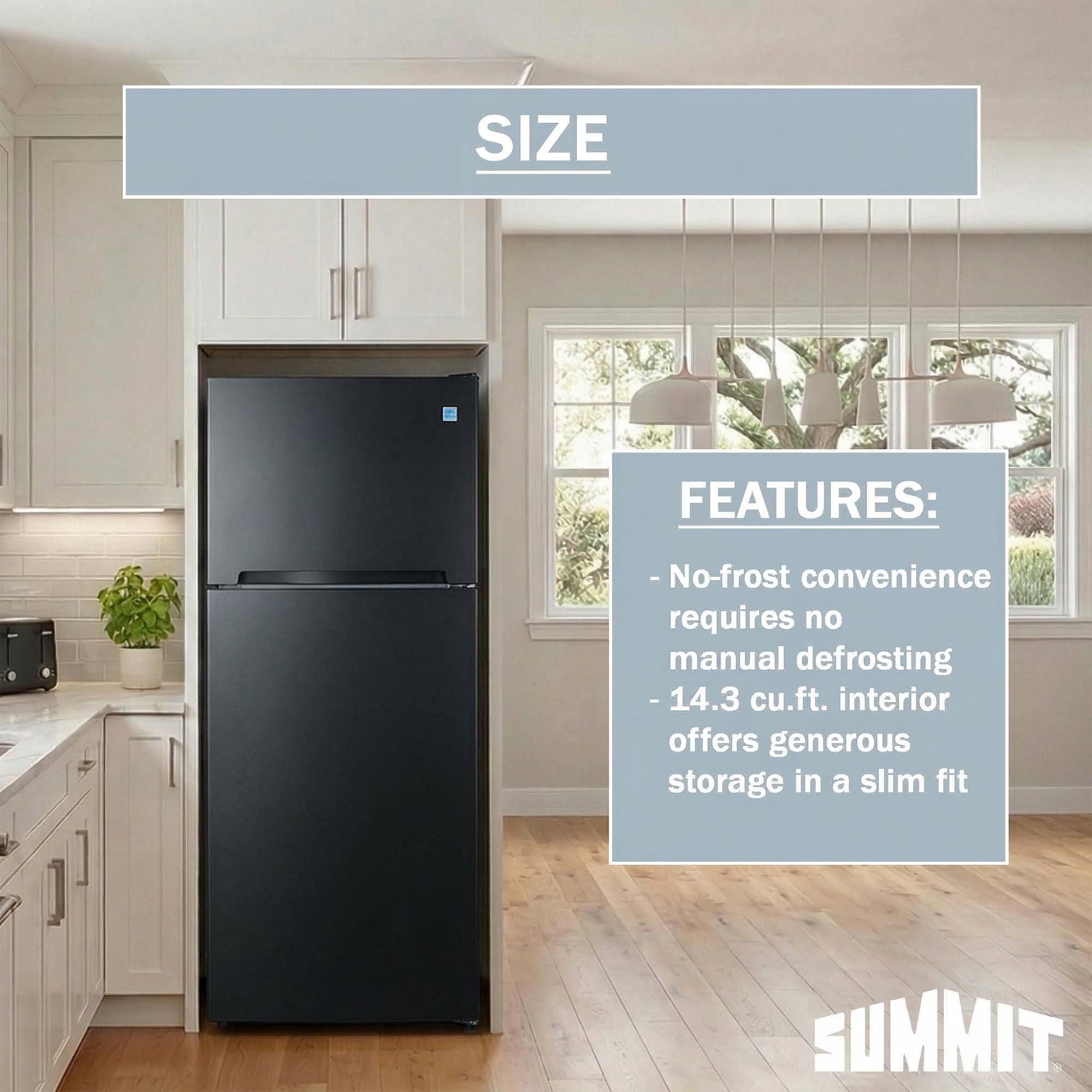 Summit 28" Refrigerator, Top Mount Freezer, Full Size, With Ice Maker, Black - CTR152BIM on Fridge.com