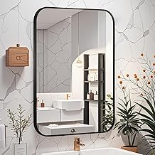 Matte Black Mirror, 18"x24" Rectangle Bathroom Mirror, Metal Frame Rectangle Corner Vanity Mirror, Wall Mounted Mirror for Modern, Living Room, Bedroom, Horizontal Or Vertical