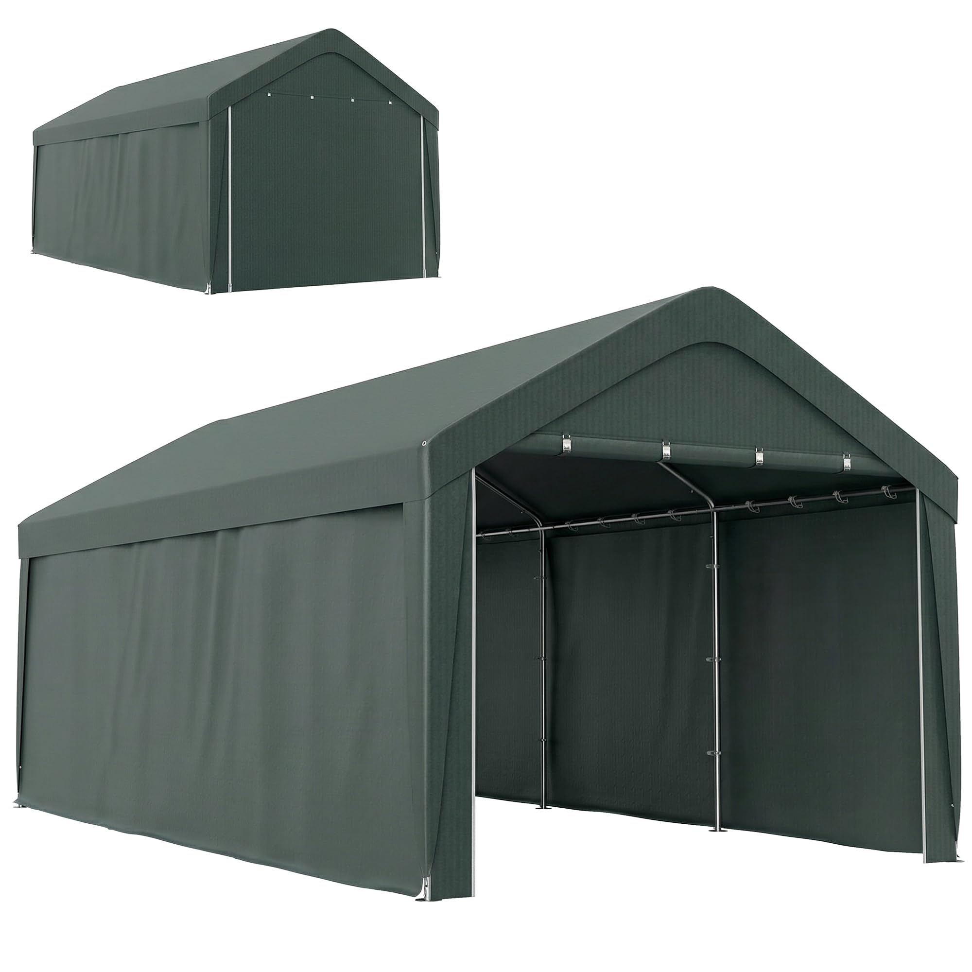 Outsunny Carpa Garaje Portátil 3x6 m Impermeable para Coche Gris Oscuro | Anti-UV, Paredes Laterales Desmontables, 2 Puertas Enrollables, Garaje Exterior, Cobertizo para Herramientas de Jardín