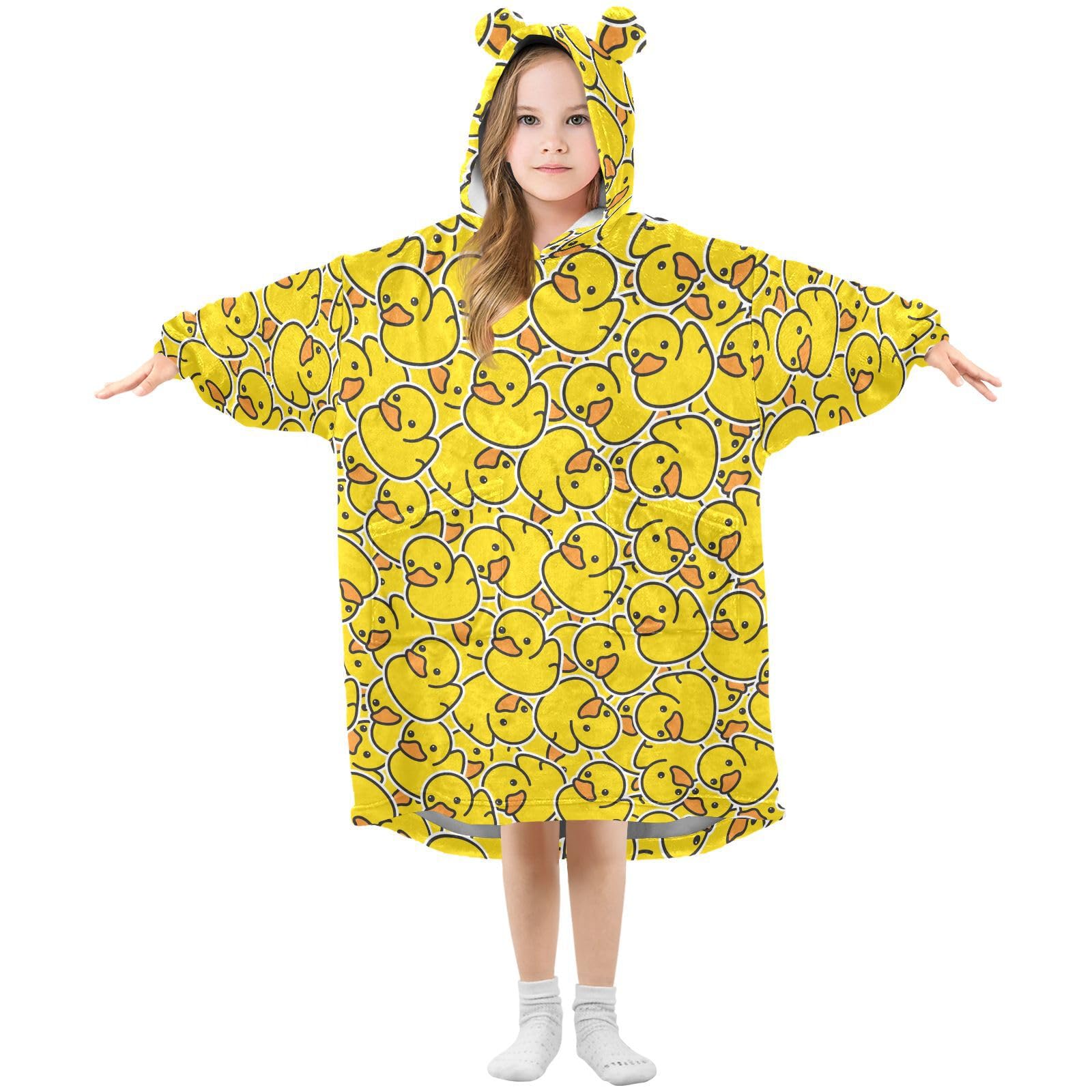 Sletend Wearable Blanket Hoodie Cute Yellow Duck Hoodie Blankets Sweatshirt for Girls Boy Super Soft Warm Cozy Oversized Blanket Hoodie with Pocket,Large