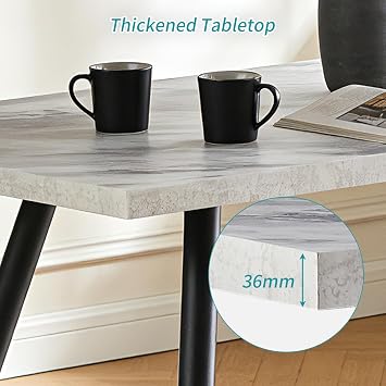 150cm Dining Table White Marble Effect Top for 4-6 People Kitchen Table with Sturdy Metal Legs Rectangular Shape(150 x 90 x 76)