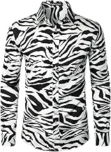 PARKLEES Men's Hipster Silk Printed Slim Fit Long Sleeve Button Up Satin Dress Shirts