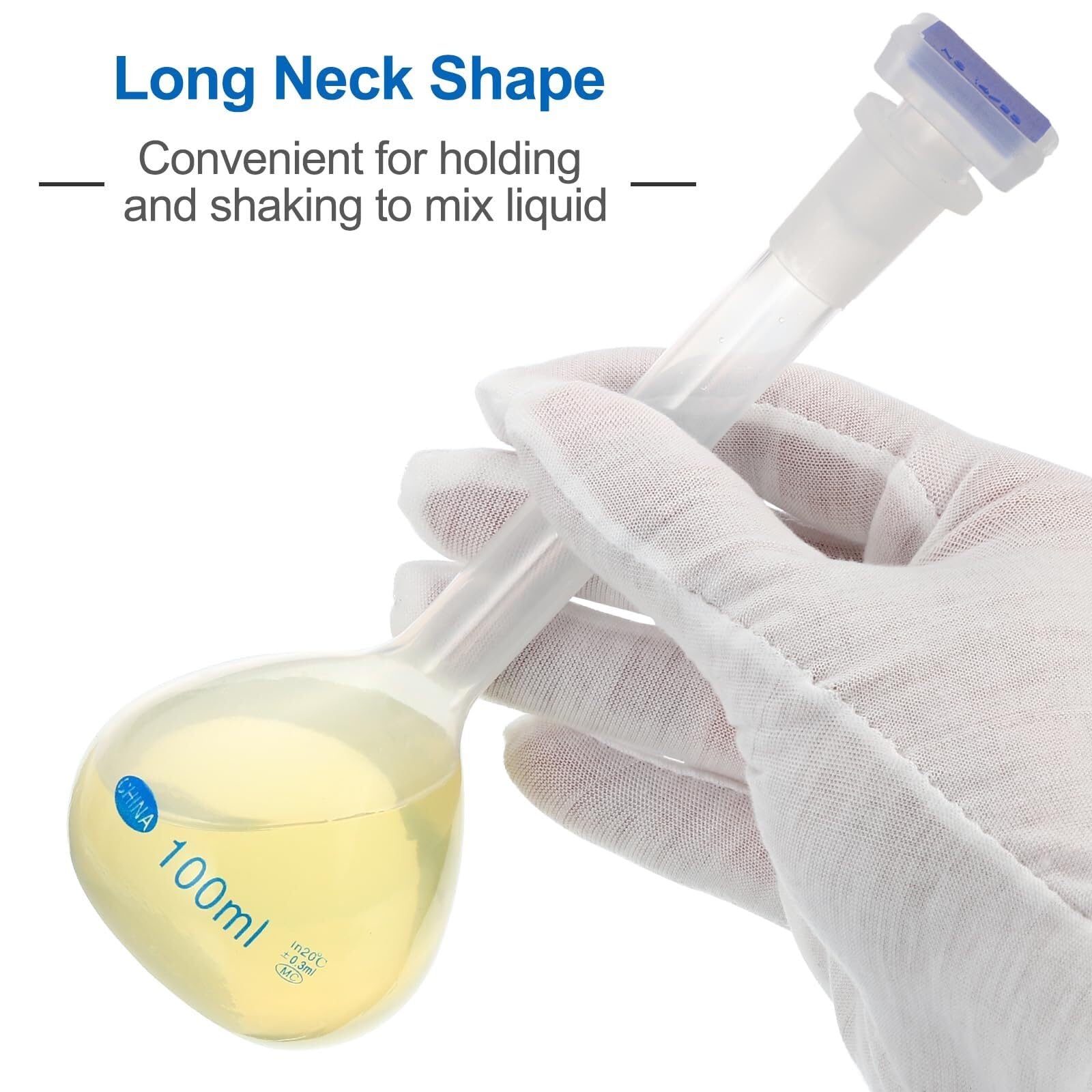 Matraz Aforado Polipropileno 250ml - Matraz de Medida Laboratorio Irrompible con Tapón y Graduación Azul(2,100ml)