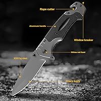 Vista 2 de Keyray Cuchillo de bolsillo para hombres, 4 en 1, pequeño cuchillo plegable multiherramienta EDC con clip de bolsillo, rompevanas, cuchillo