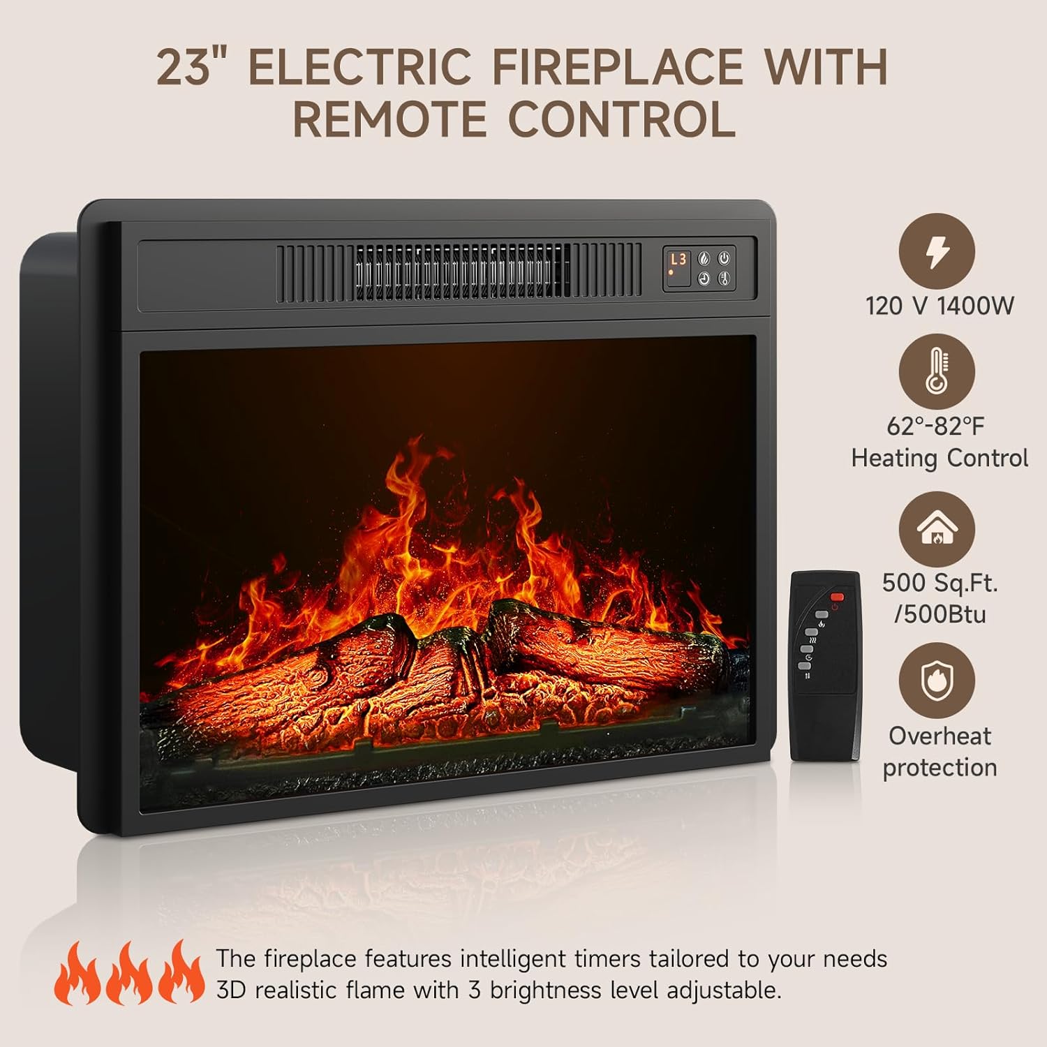 70.8" Fluted Fireplace TV Stand with 23" Electric Fireplace, Modern Chic Entertainment Center for TVs Up to 80 inches, Wooden Curved Media Console with Sliding Doors for Living Room, Walnut