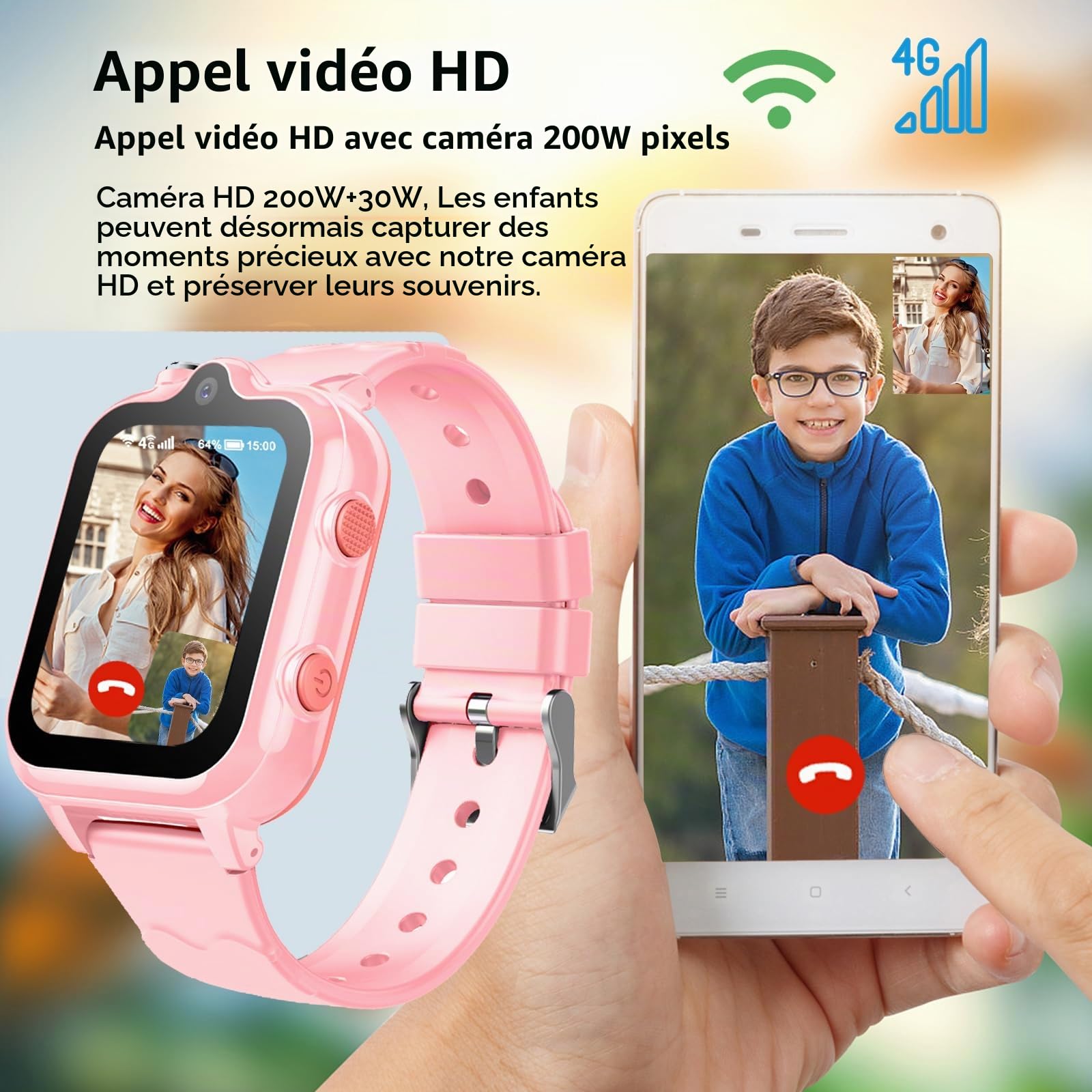 Montre Connectée Enfant 4G/GPS/WiFi/Appel Vidéo/SOS, Cadeaux Montre Connectée Garçons Filles avec Appareil Photo, Musique, Bluetooth, Mode Classe, Réveil, Pédomètre.