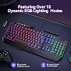Teclado gamer TECKNET alámbrico, teclado RGB con reposamuñecas y soporte para teléfono | Anti-ghosting de 26 teclas, 13 modos de iluminación RGB, resistente a derrames, teclado de membrana tamaño completo, plug & play para Windows/Mac, negro 7