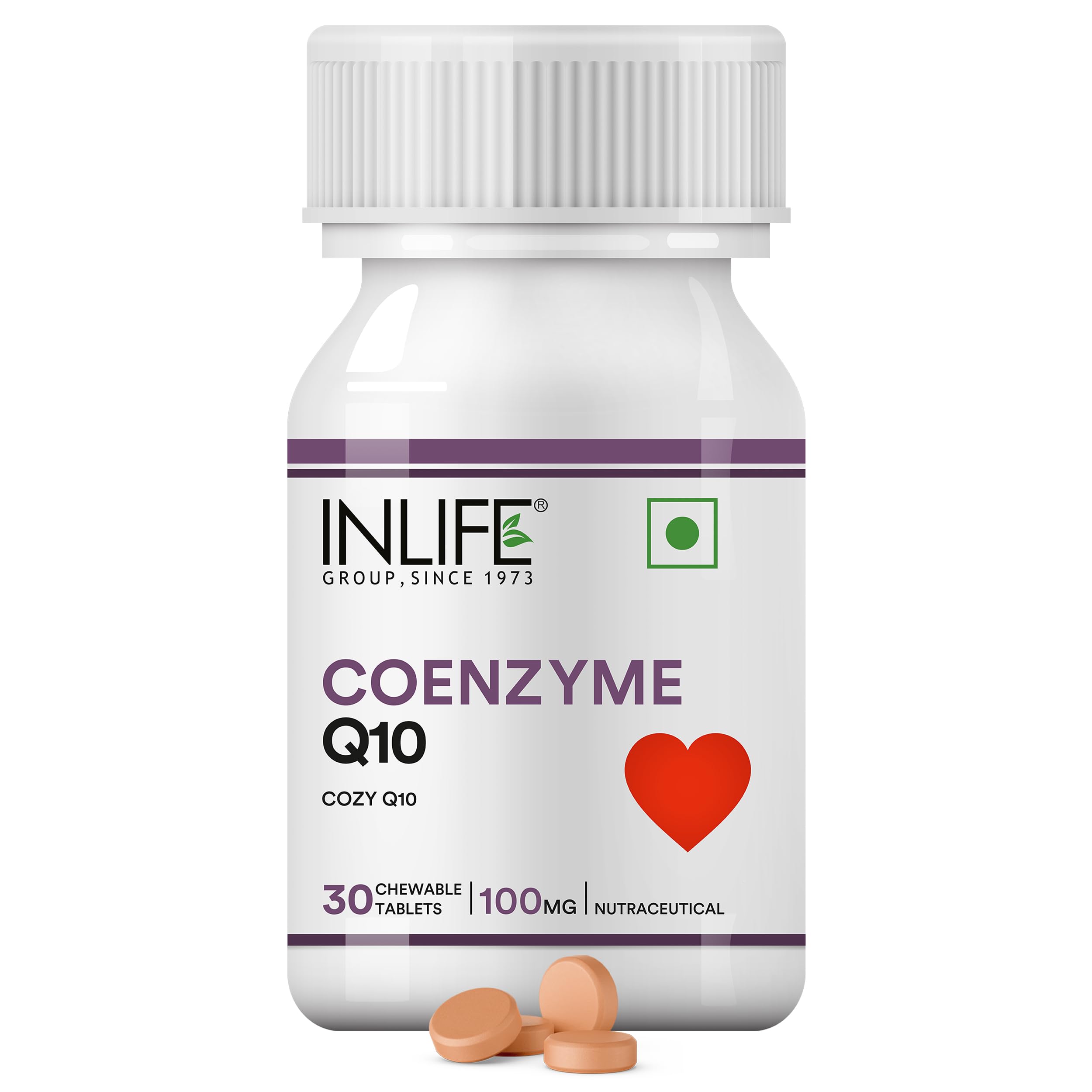 INLIFE Coenzyme Q10 100mg | CoQ10 Ubiquinone Supplement for Energy Management | Antioxidant for Men and Women - 30 Chewable Tablets (Pack of 1)-picture-3