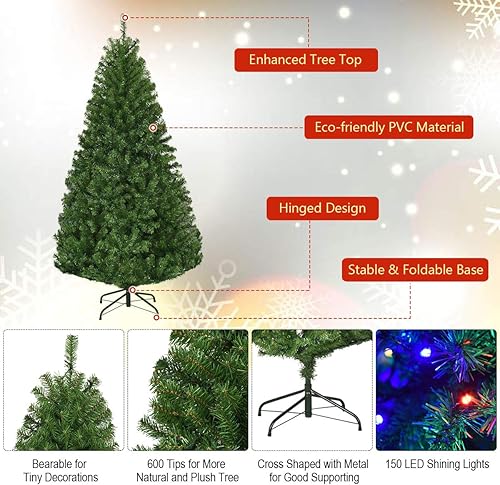 Miniatura 3 de GOFLAME Árbol de Navidad artificial preiluminado de 5 pies, árbol de abeto con bisagras de alta calidad con soporte de metal, 11 modos de flash con