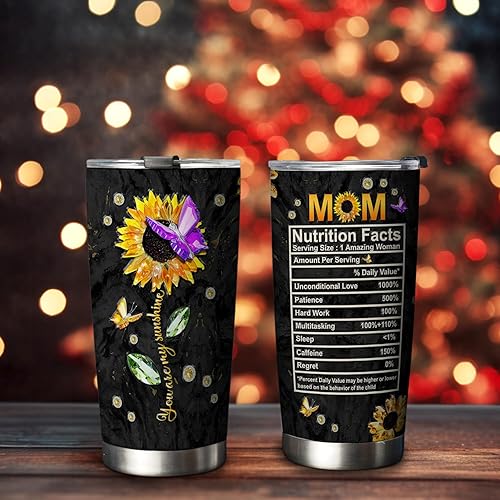 Miniatura 2 de 64HYDRO NNRZ1112002Z Vaso de acero inoxidable con tapa, doble pared con aislamiento al vacío, diseño de girasol, regalo para madres, 20 onzas,