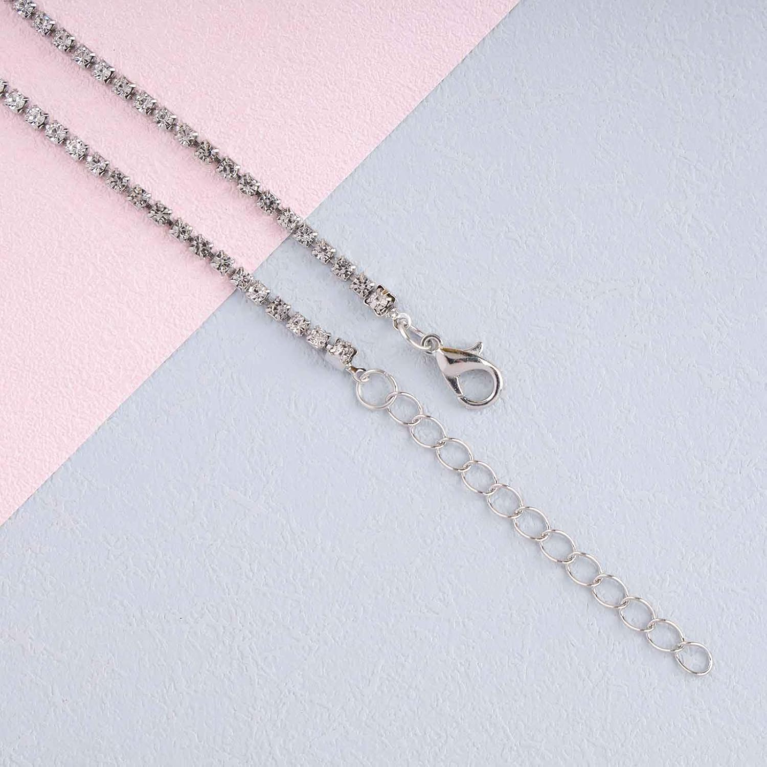 Vintage Crystal Pink Heart Pendant Necklace Silver Rhinestone Chain Necklace Halo Heart Choker Necklace Short Tennis Choker Necklace Jewelry for Women - Image 6