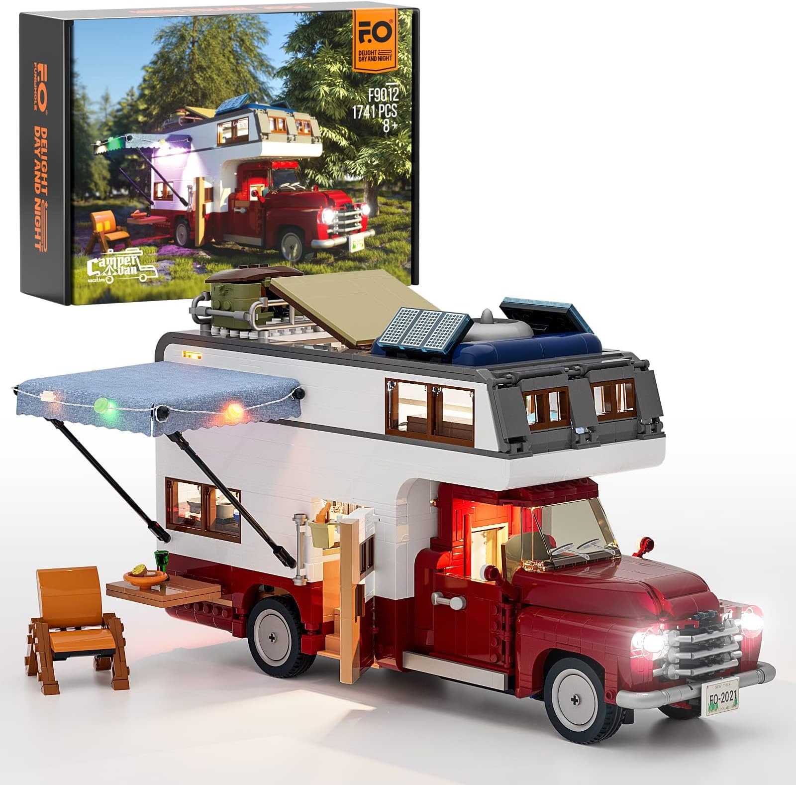 FUNWHOLELighting Camper-Van Building Set - Camper Vehicles Construction Building Bricks Set with LED Lighting Kit 1741 PCS for Teens and Adults