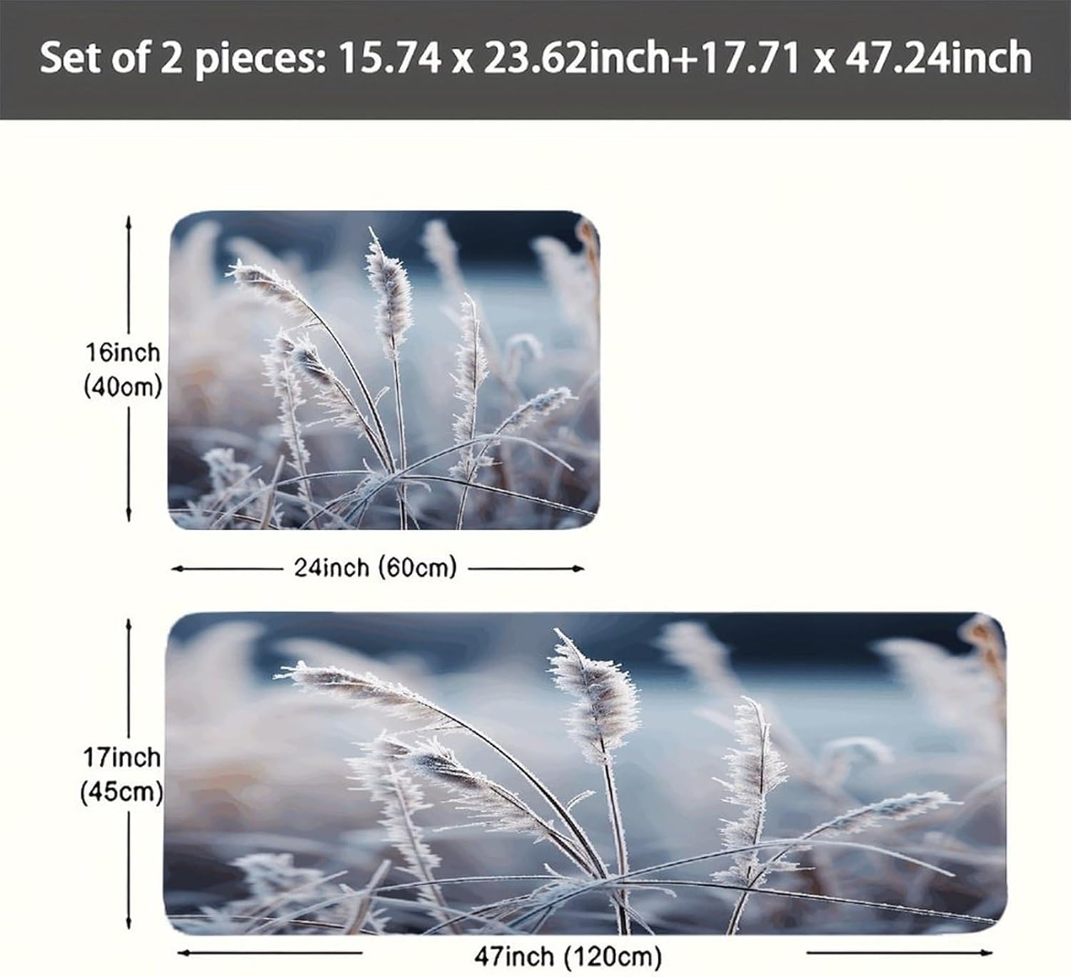 Frost Grass Kitchen Mats with 2PCS Non-Slip Washable,Kitchen Rug Heavy Duty Durable, Floor Mats for Kitchen,Office,Sink,Laundry