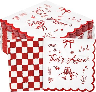 Tinlade 100 Pcs That's Amore Themed Party Decor That's Amore Bow Paper Napkins Disposable 50 Gingham Paper Napkins Italian Themed Party Supplies for Wedding Baby Shower BirthdayItalian