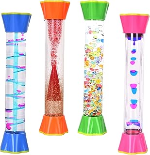 Liquid Motion Sensory Toys, 4 Pack Visual Timer Set with Glitter, Bubbles and Floating Effects for Stress Relief and Relaxation (4P-Flower Base Edition #1)