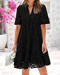 BTFBM Womens Summer Dresses V Neck Short Sleeve Babydoll Dress Hollow Out Lace Ruffle Casual Boho Mini Dress Trendy 2026