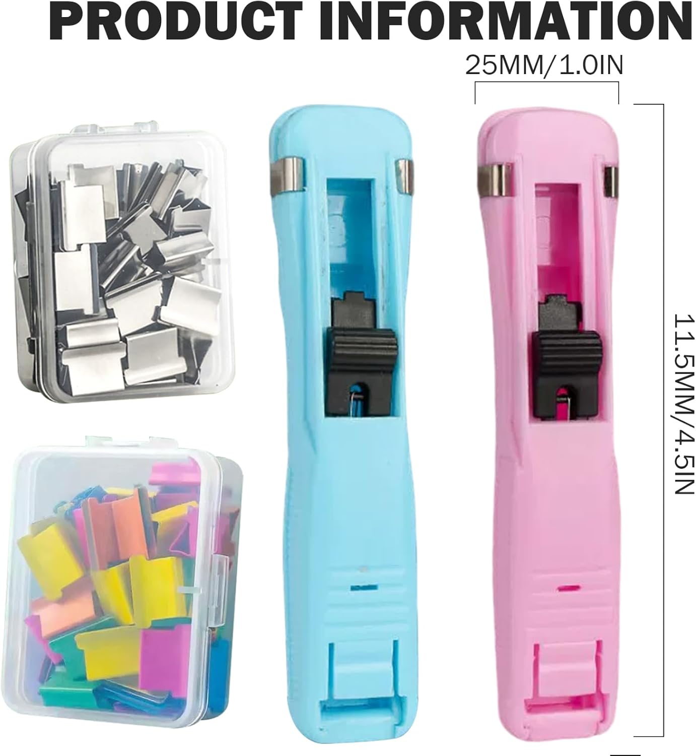 Binder Clip Stapler No Holes, No Damage, Reusable Push Clips for Paper, Includes 100 Clips & 2 Push Staplers. image 3
