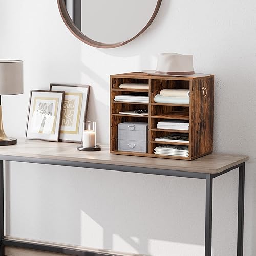 Miniatura 7 de HOOBRO Organizadores de literatura, buzón de oficina de 12 compartimentos con estantes ajustables, clasificador de literatura de encimera de madera