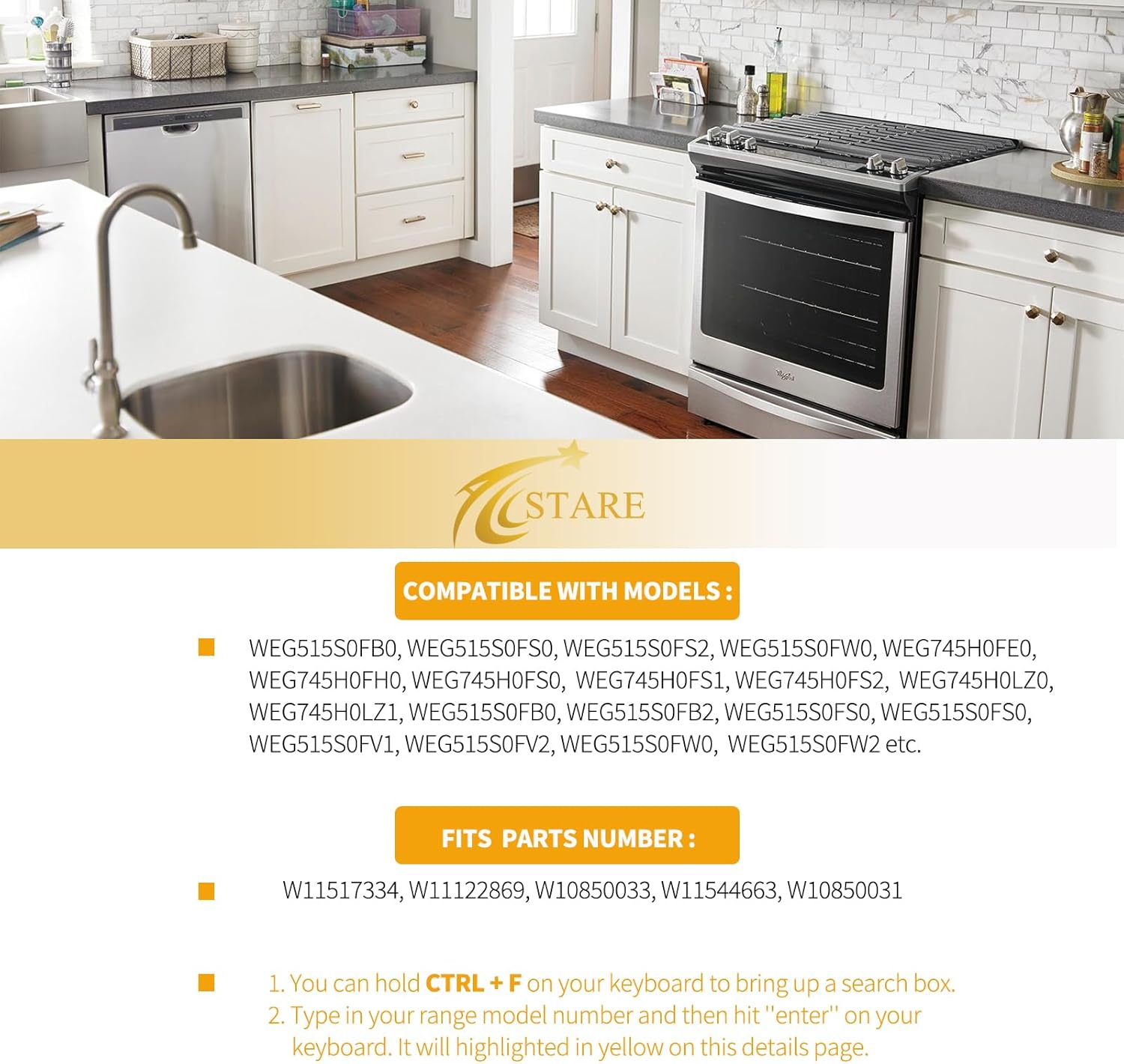 Allstare Stainless Steel W11517334 Stove knobs Replacement for Whirlpool Stove Parts Oven Knobs WEG745H0FS0 WEG515S0FS0 W11122869 Whirlpool Gas Range Parts Cooktop Control Knobs 4 Pcs