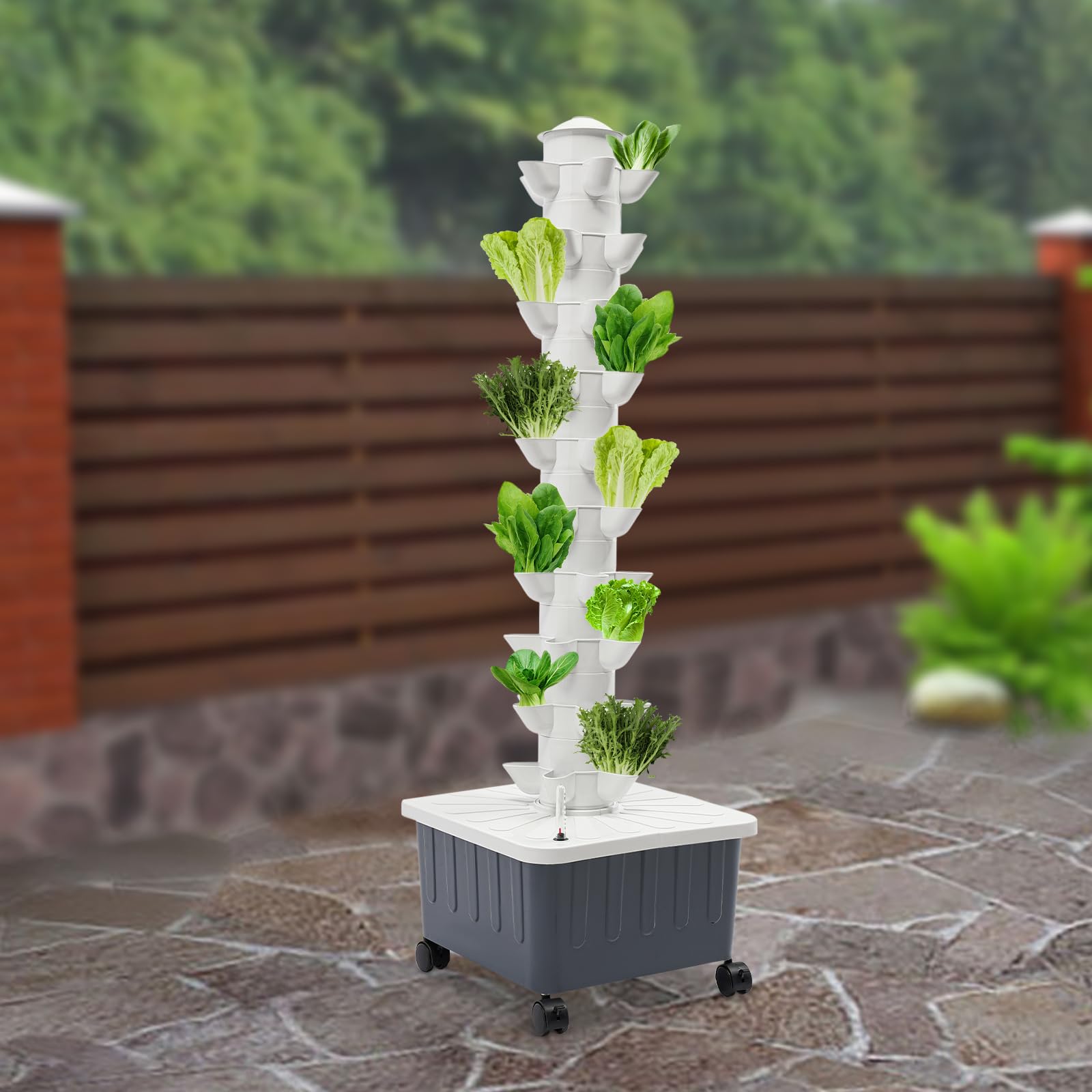 FXEIPOL Vertical Garden Planter Tower 50-Plant Vertical Tower System Kit Hydroponics Growing System with Wheels, Hydroponic Germination Kit for Yards