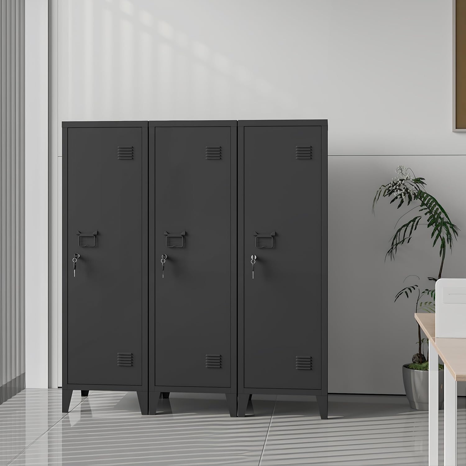 Metal Storage Cabinet with Lock & 2 Keys 50" Metal Locking Cabinet with Shelves for Home & Office, Freestanding Multi-Use Organizer for Garage Kitchen - Easy Assembly (Black)
