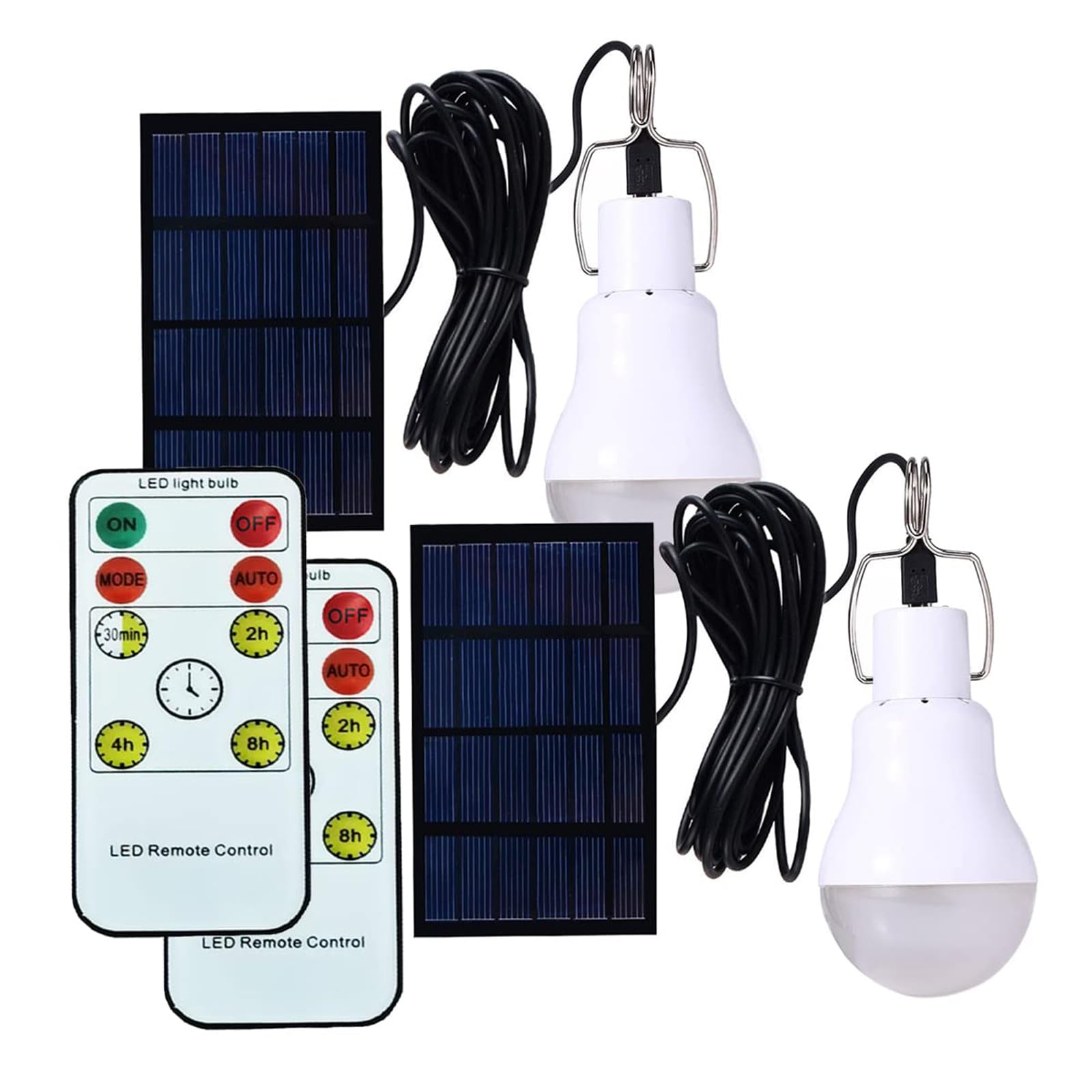 Solar Light Bulb Remote Control, 350LM Portable Outdoor Solar Powered Lamp LED Lighting for Camp Tent Night Fishing Emergency Lights Flash (Pack of 2+Remote Control)