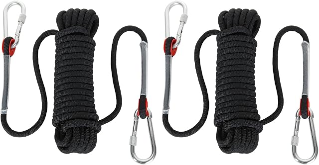YAYODS 2PCS Multi-use Climbing Ropes, 10M x 10MM Safety Rappelling Abseiling Climbing Rope with Carabiners, Outdoor Climbing Rope for Magnetic Fishing, Hiking, Hammock, Caving and Rescue