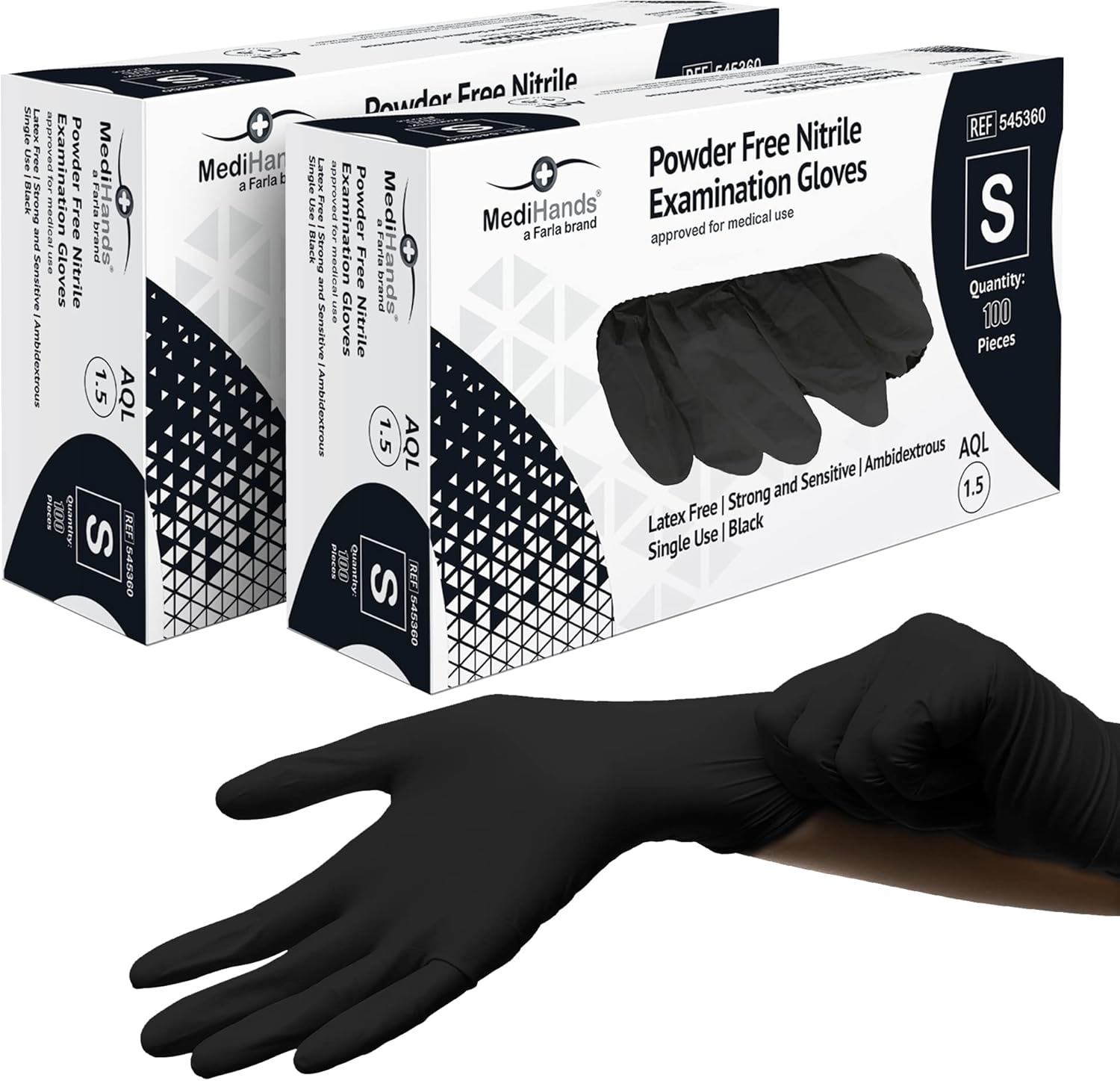 Farla Medical MediHands Nitrile Gloves Disposable Black Gloves Powder Free & Latex Free