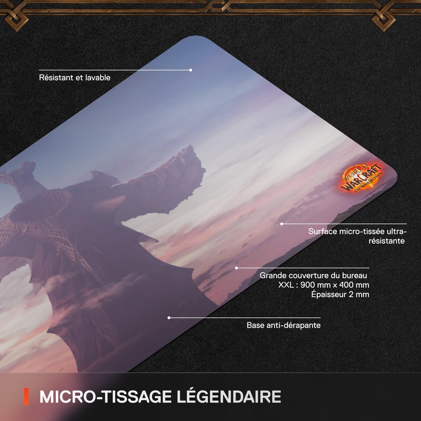 SteelSeries Tapis de Souris QcK - World of Warcraft Edition - Objet en Jeu - Tapis épais XXL - Recouvre Les Bureaux - Suivi et stabilité optimaux - Optimisé pour Les capteurs de Jeu