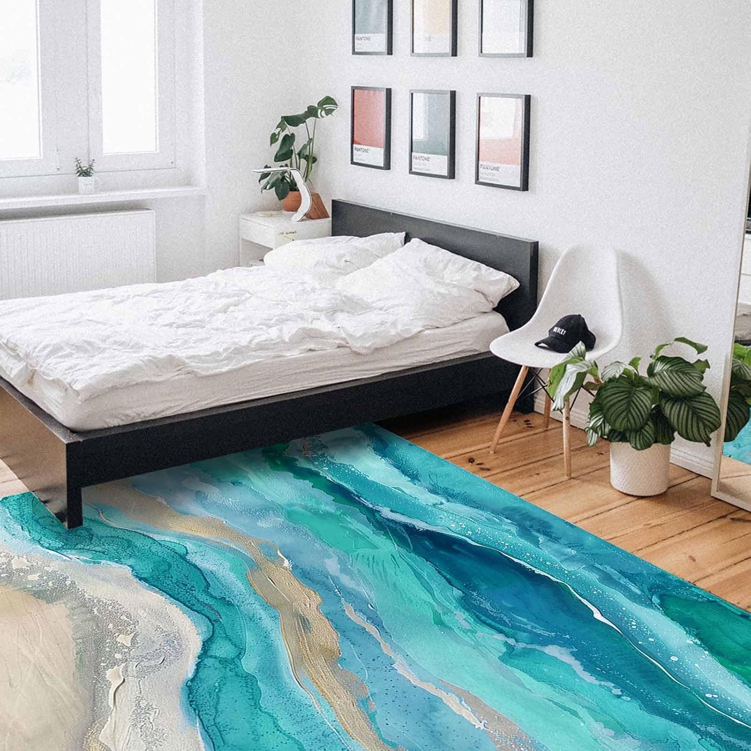 Teal Coastal Area Rug 2x3 Washable Non Slip Throw Rugs for Bathroom Kitchen Entryway Indoor Door Mat Soft Floor Carpet Summer Beach Nautical Abstract Art Entrance Small Rug for Living Room Bedroom