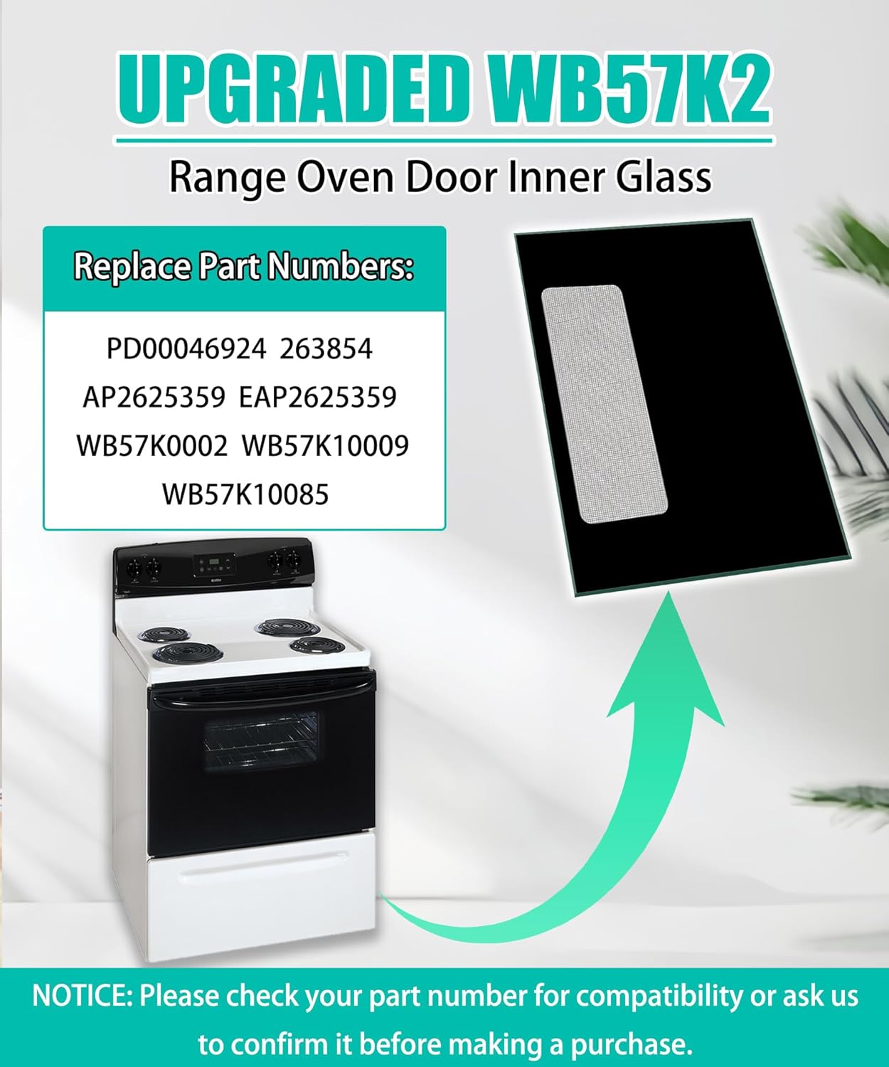 WB57K2 Range Oven Outer Door Glass Compatible With GE Hotpoint Kenmore,Replace WB57K0002 WB57K10009 WB57K10085 263854 AP2625359 EAP2625359 29.5" x 18.7" Outer Oven Door Glass