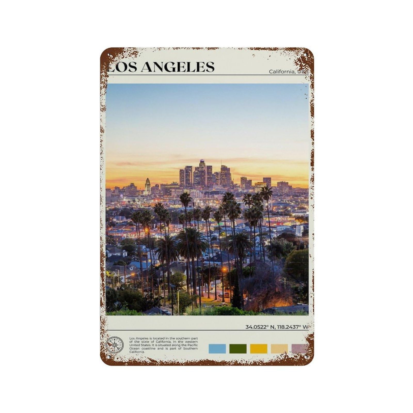 xiaoxiaoshen Real Photo Los Angeles California Wall Decor Art Metal Tin Poster Modern Home Decor Art Home Bar Shop Decorations Vintage Sign 30x20cm