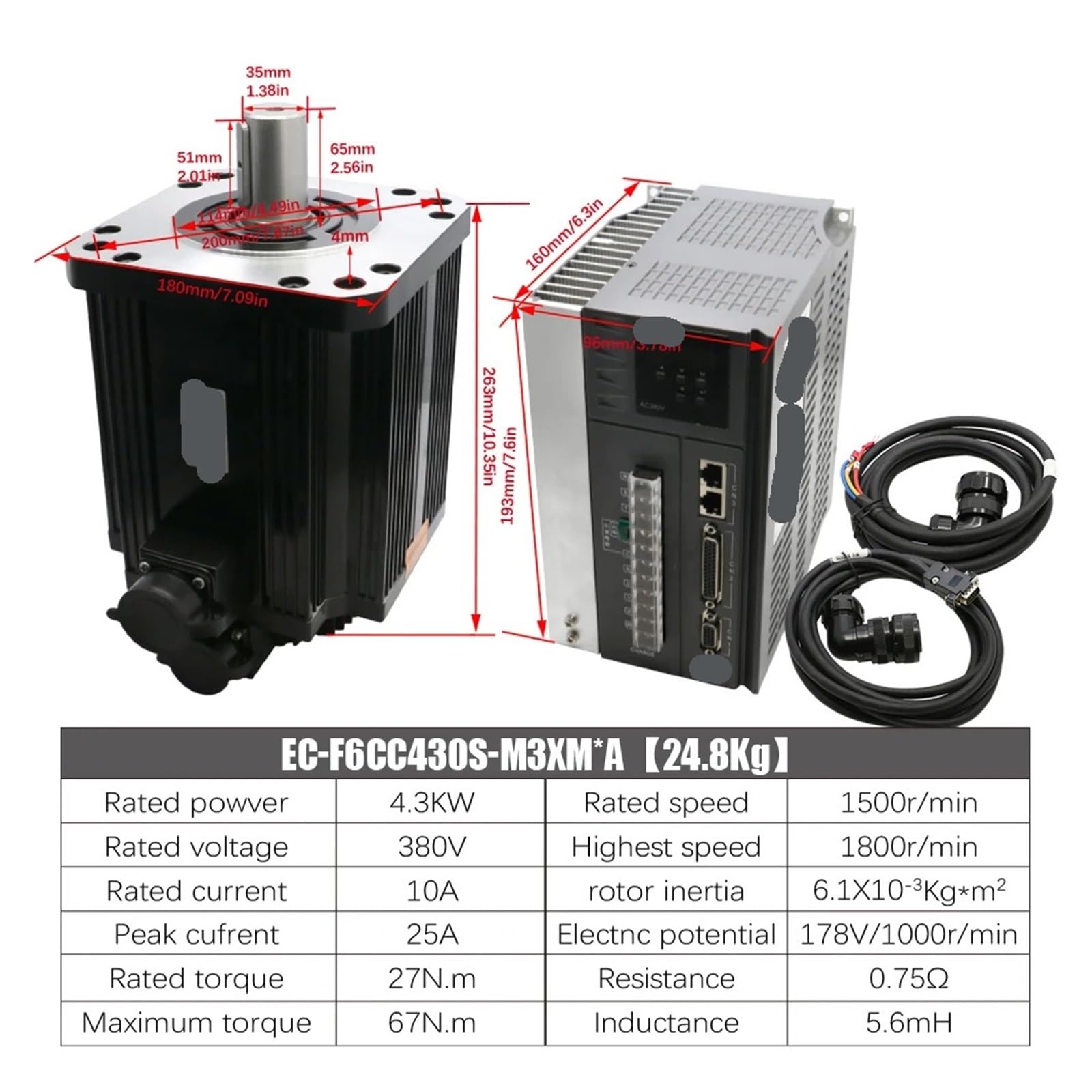 Zestaw serwomotorów 180st-M27015 4,3 kW 380 V 1500 RPM 27 NM Obsługa 2500 PPR Sygnał impulsowy 5 24 analogowy -10-10(with Brake)