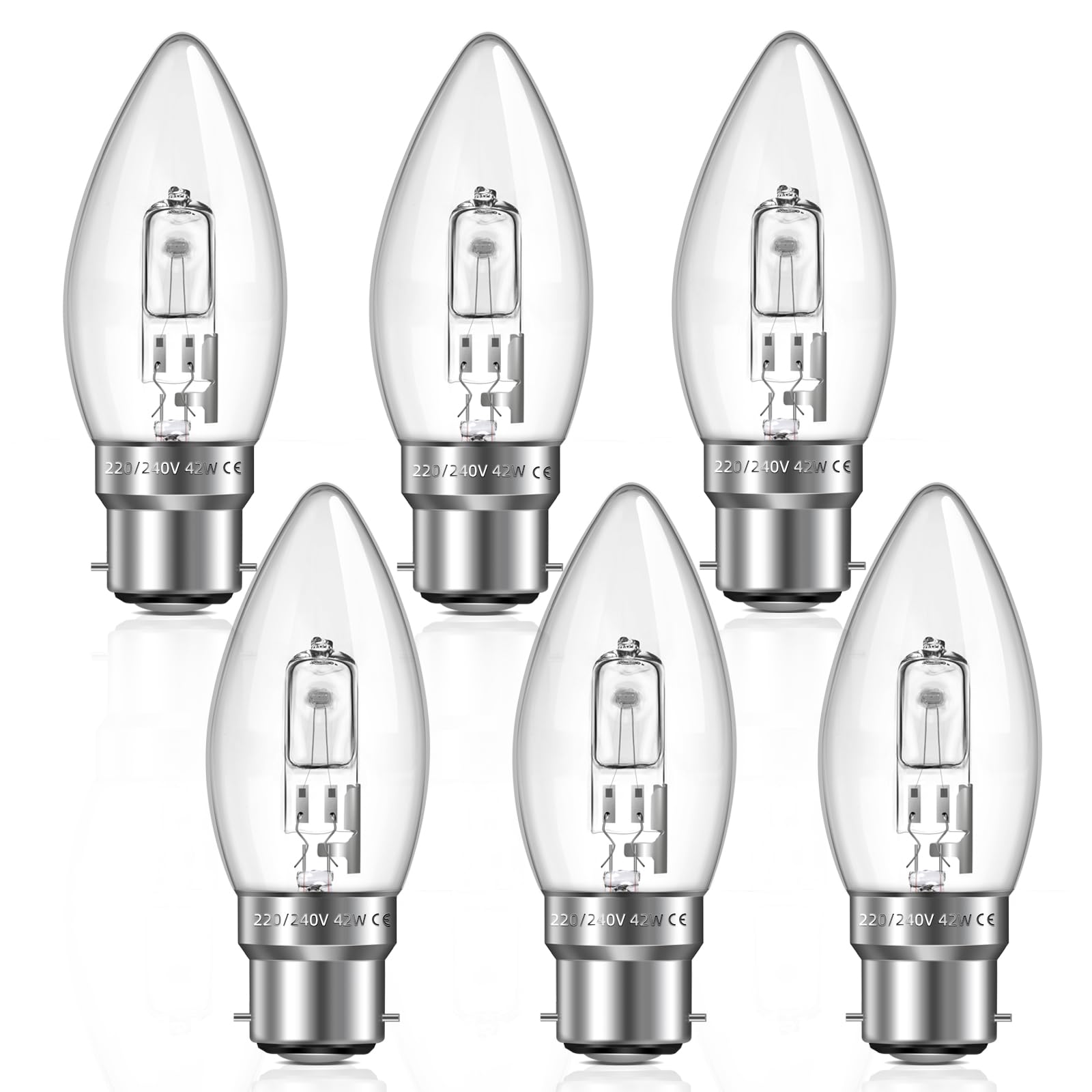 Liuyife B22 C35 Candle Light Bulb 42W, Dimmable, B22 Bayonet Cap Candle Bulb, Warm White 2700K 650LM, Clear Glass