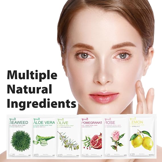 Plants Fruits Face Masks for Women,Aloe Vera Face Mask Hydrating,Moisturizing Rose Facial Masks for Women,Cruelty-Free Facial Face Mask Sheet Skincare(12Pack)